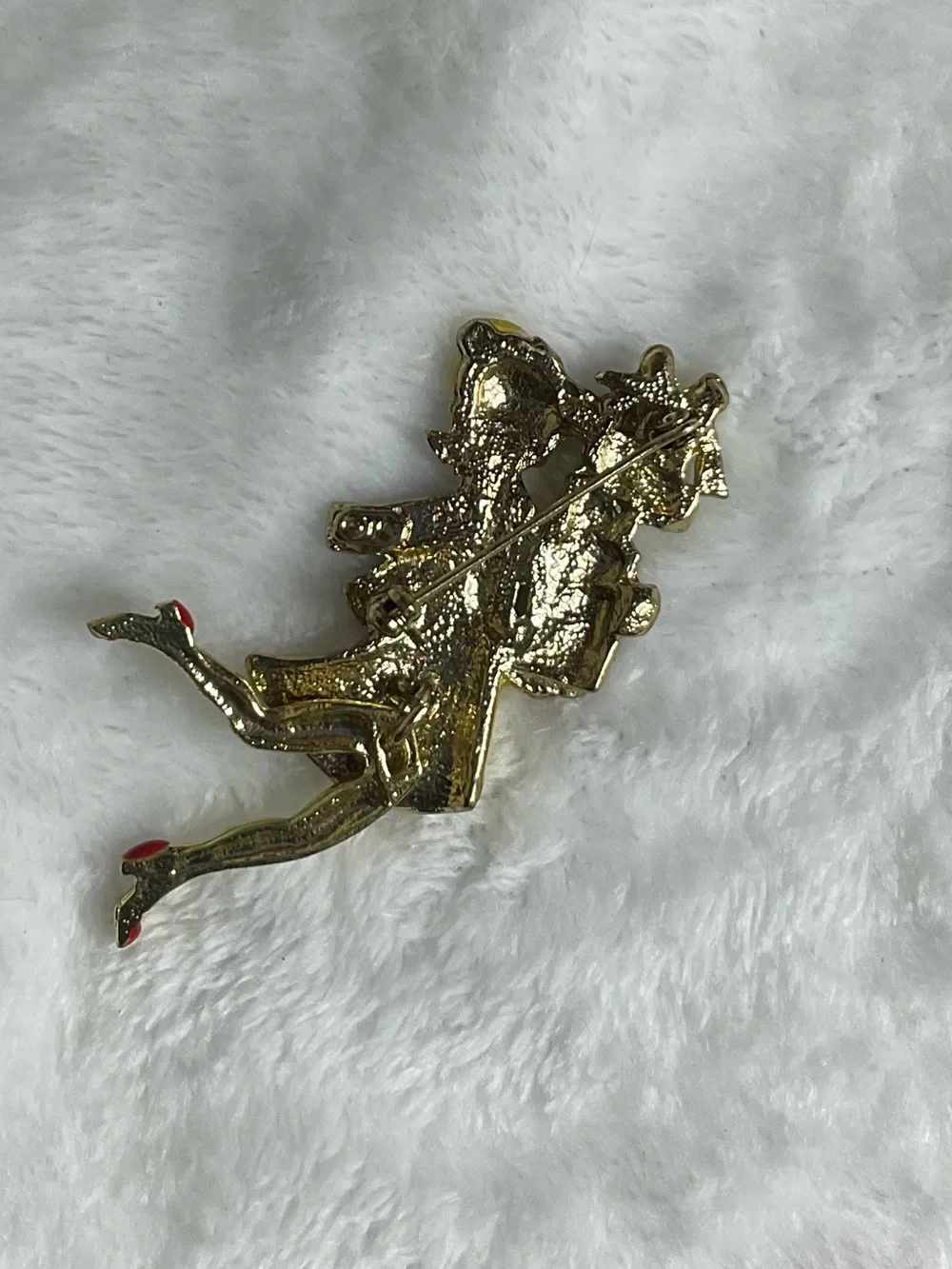 Vintage TC Tanya Creations Holiday Girl Enamel Pin/Brooch with Moving Legs 2.5”